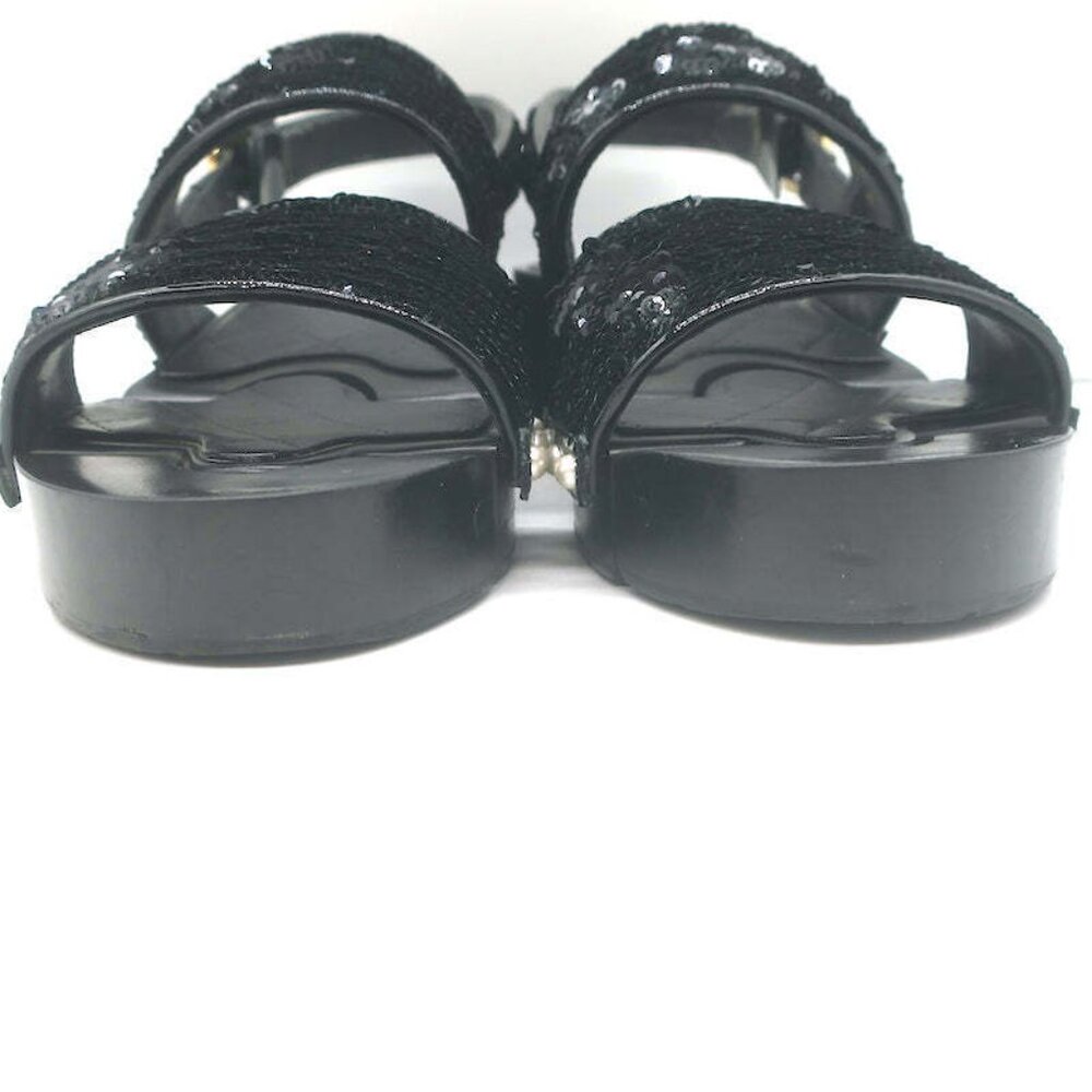 Chanel 16C Sequin Slingback Sandals Black Size 38.5 - Picture 5 of 12